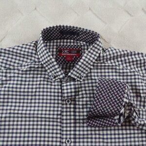 Johnston & Murphy XC4 Button Up Shirt Mens Large Plaid Flip Cuffs Stretchy